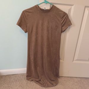 Tan suede mini dress - mid/upper thigh length